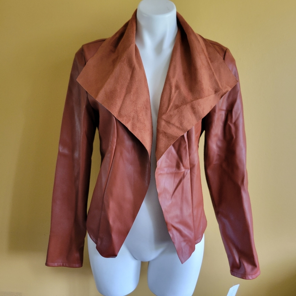Morgan Taylor Rust Brown Faux Leather Open Jacket Size Large NWT